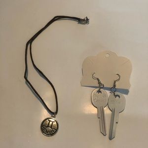 Gemini necklace and key earrings